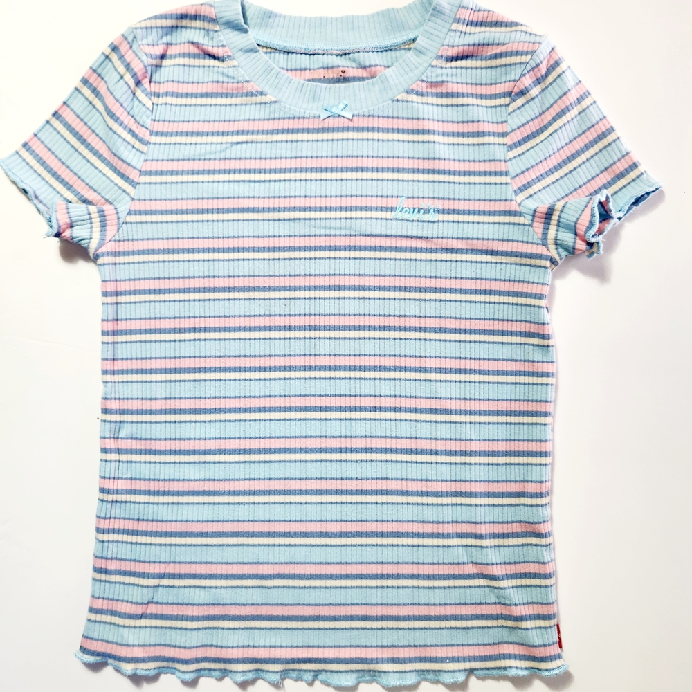 🩷Levi's Brand Girl's Striped Tee - Light Blue and Pink Size: 10/12
